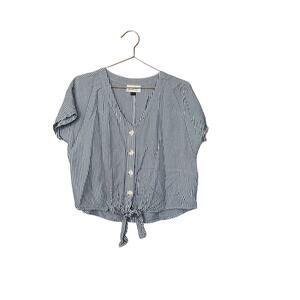 Universal thread gray striped v neck front tie top size large